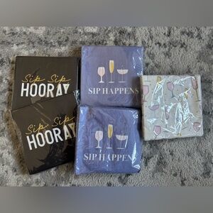 🆕 Sip Happens Party Napkins Set - Black, White & Purple (5 Packs)